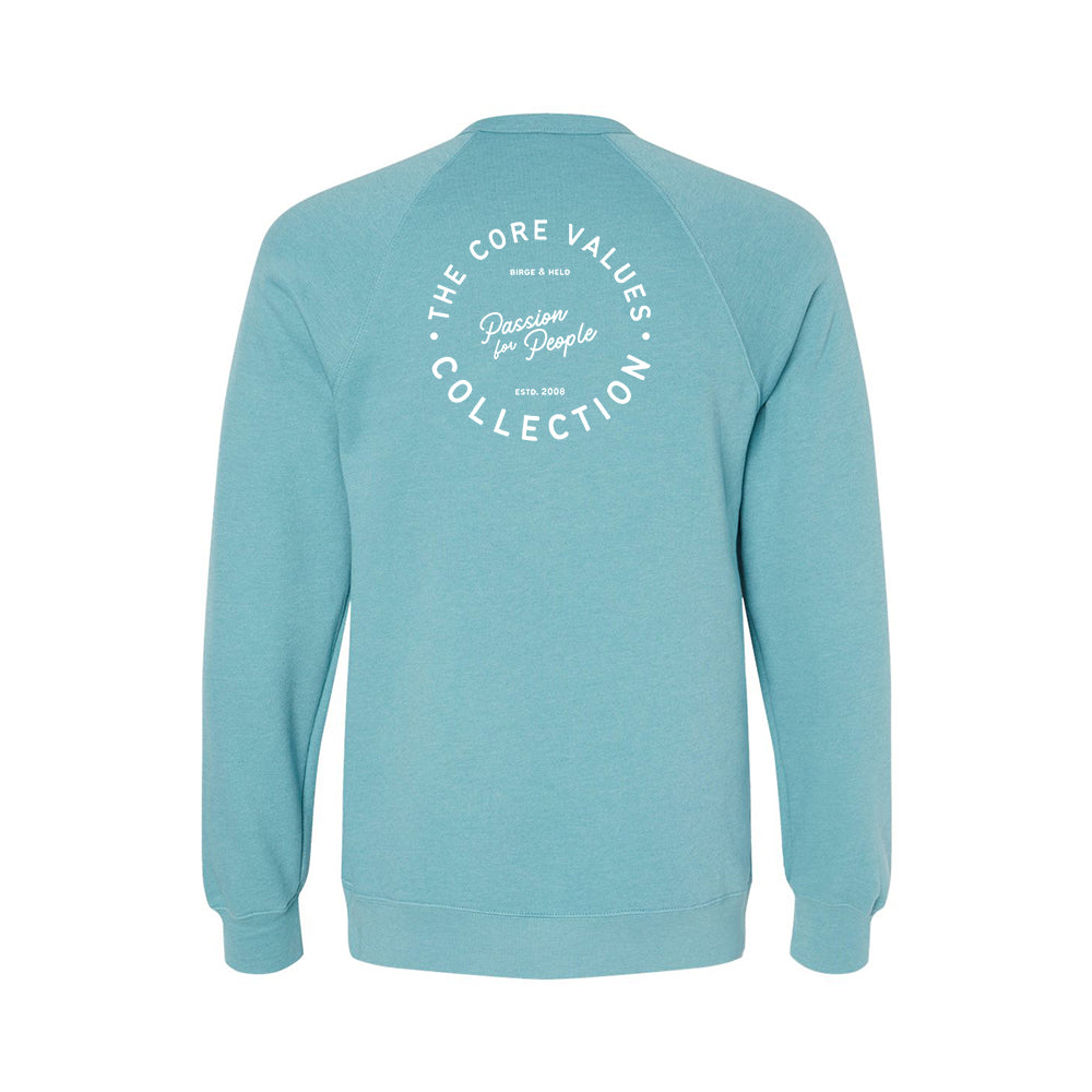 BELLA + CANVAS Sponge Fleece Raglan Crewneck Sweatshirt - Core Values Passion For People Sweatshirt