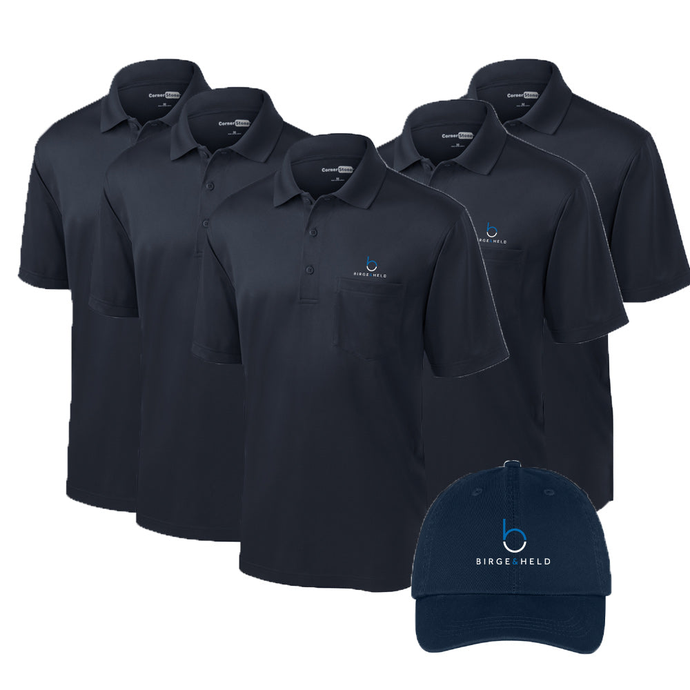 Quick Order Bundle - Mens Short Sleeve Pocket Polo x5 & Hat